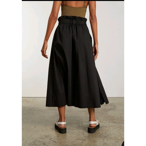 EVERLANE‎ Easy Button Front Black Cotton Midi Skirt Paperbag Waist Medium NWT - Picture 2 of 10